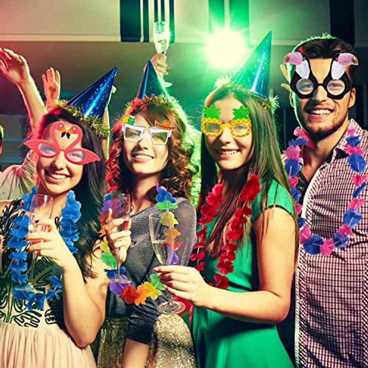 JOYIN 12 Stück Luau-Partybrille und 12 Stück Hawaii-Leinen, farbenfrohe Blumen-Girlanden, tropisches Dekorationszubehör für Sommer- und Strandpartys – Bild 4