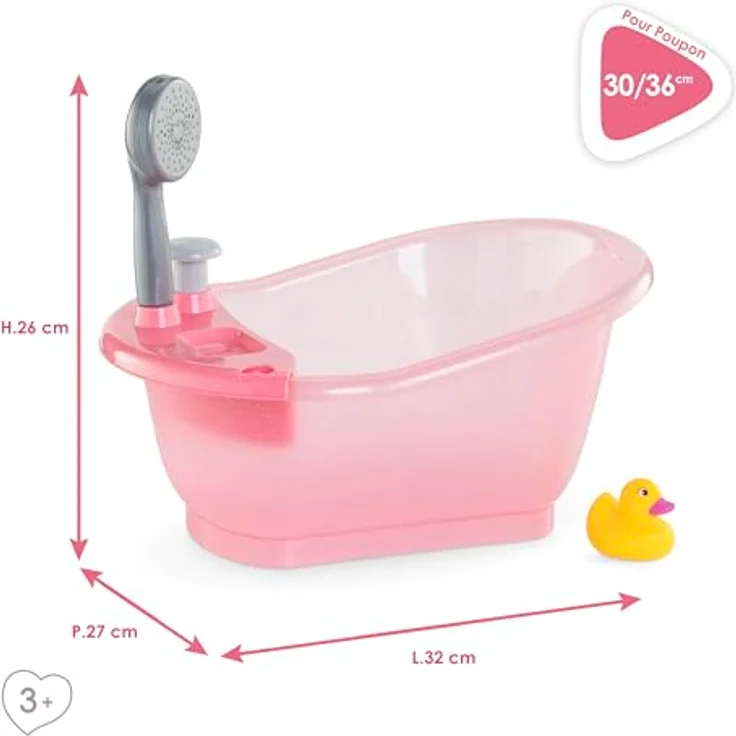 Corolle Mon Grand Poupon Badewanne, mit Pumpfunktion und Badeente, geeignet für 30-36 cm Puppen, 32,5 cm, für Kinder ab 3 Jahren – Bild 2