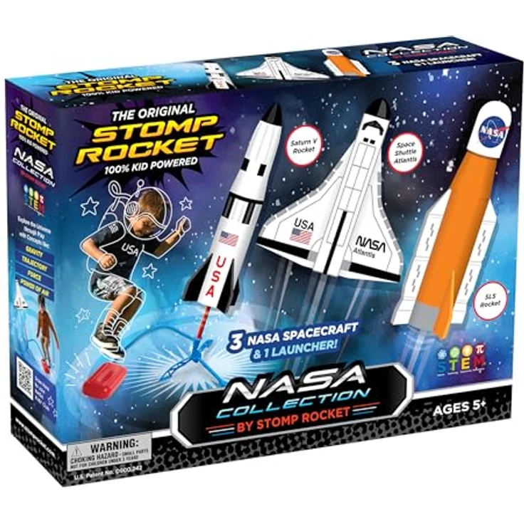 No Name NASA Collection Stomp Rocket Spielzeug, luftbetriebene Raketen mit verstellbarer Startrampe und 3 Modellen (Saturn V, Raumfähre Atlantis, Artemis), für Kinder ab 3 Jahren – Bild 1