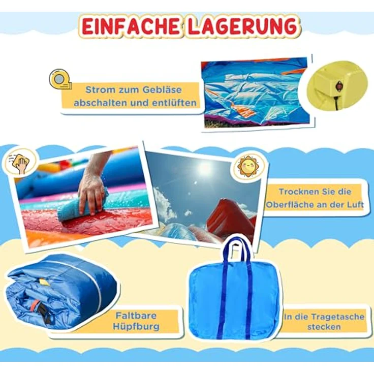 HOMCOM Hüpfburg mit Gebläse, Rutsche, Trampolin, (Kinderhüpfburg, 1-tlg., Spielburg), für Kinder 3 bis 10 Jahre, Oxford, 300 x 180 x 160 cm, Mehrfarbig – Bild 9