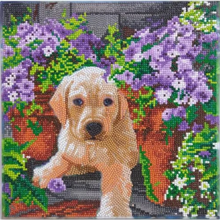 CRYSTAL ART Gerahmtes Set Blumenwelpe, 30 x 30 cm, Diamant-Malerei für Kinder ab 8 Jahren, selbstklebende Designvorlage – Bild 2