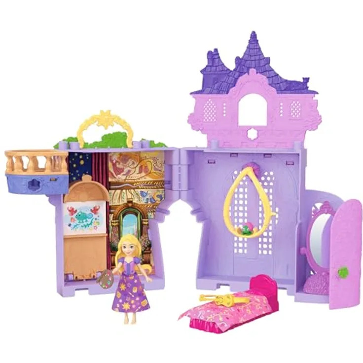Mattel® Puppenhaus Disney Prinzessin Rapunzel Stacking Castle mit 9 cm Rapunzel-Puppe und Möbeln, tragbar