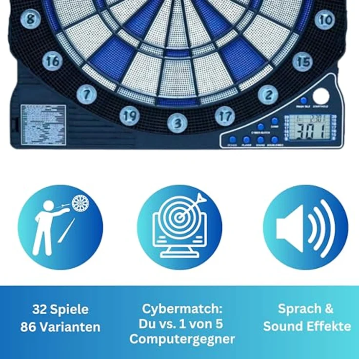 BEST SPORTING Dartscheibe elektronisch Cambridge I LED-Anzeigen, 6 Dartpfeile & 24 Ersatzspitzen, Dartboard Kabinett, offizielle Turniermaße, 33 Spiele mit 86 Varianten – Bild 3