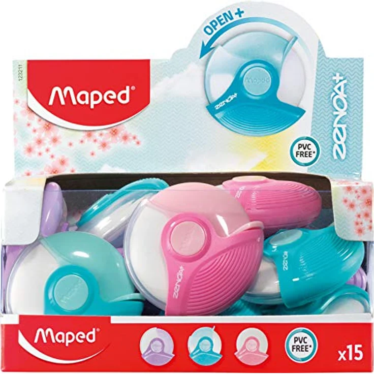 Maped Zenoa Plus Radiergummi Plus, farblich sortiert in Pastell-Farben, 15 Stück im drehbaren Etui, PVC-frei und phthalatfrei – Bild 2