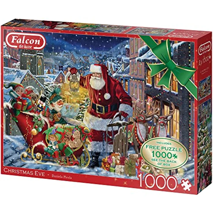 Jumbo Falcon de Luxe Heiligabend Weihnachts-Puzzle für Erwachsene, 2 x 1000 Teile, Illustrationen von Daniela Pirola, recycelter Karton, je 68 x 49 cm – Bild 5