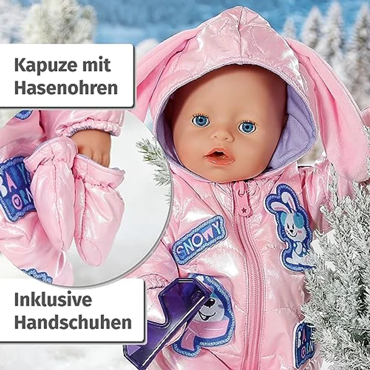 BABY born Deluxe Schneeanzug 43cm, Skianzug für 43 cm große Puppen in metallic rosa mit Handschuhen und Sonnenbrille, 834190, Zapf Creation – Bild 3