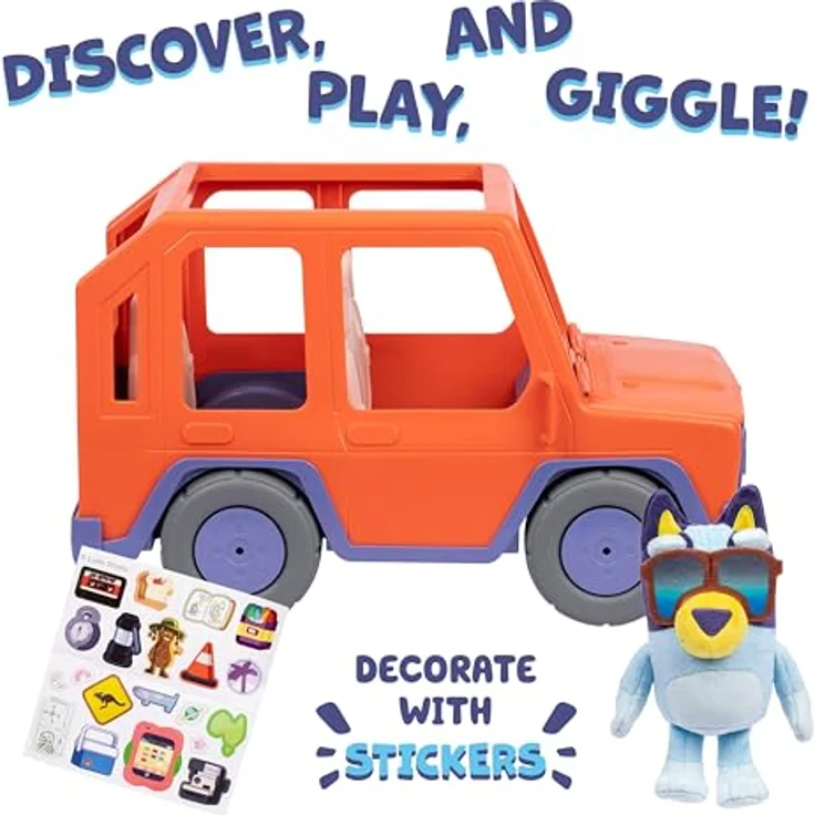 Moose Bluey Familienauto 4x4 Mega, Spielzeugauto für 4 Plüschfiguren mit 20 cm Bluey-Figur und Sonnenbrille – Bild 4