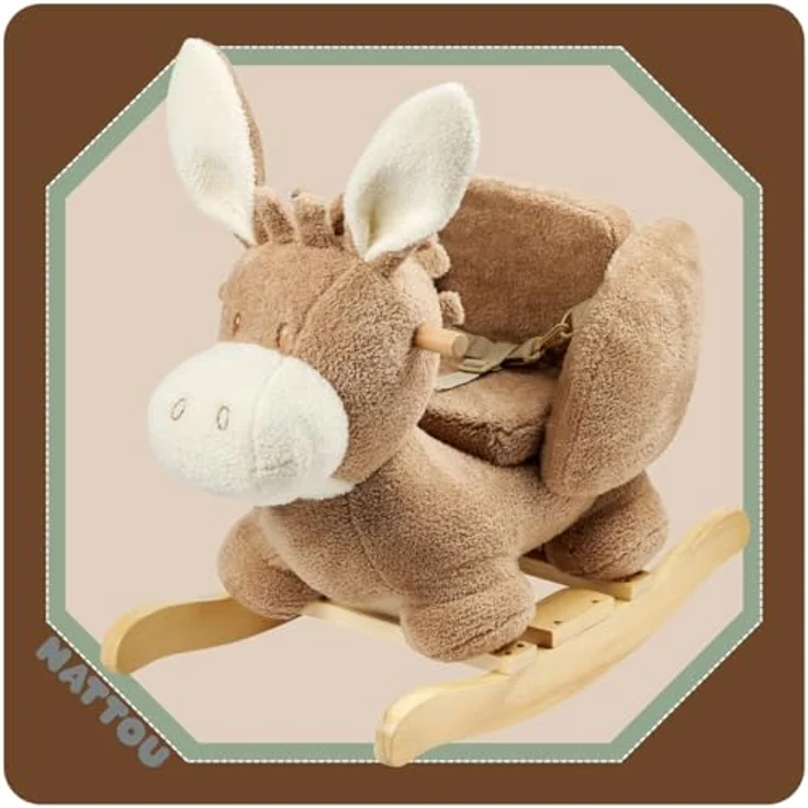 Nattou Schaukeltier Esel, mit Sicherheitsgurt, aus 100% Polyester, Teddy, beige, für Kinder von 10 bis 36 Monaten – Bild 2