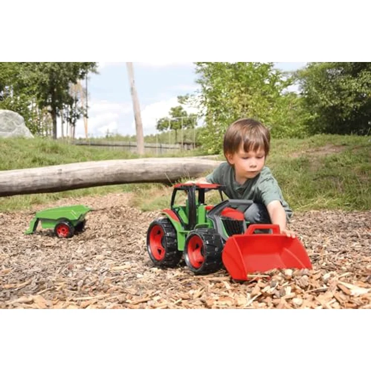 LENA® 02136 GIGA TRUCKS Traktor mit Frontlader & Anhänger, Traktorspielzeug 5-teilig, Traktor mit Schaufel, Schiebdach in der Fahrerkabine und passendem Anhänger, für Kinder ab 3 Jahren geeignet – Bild 3