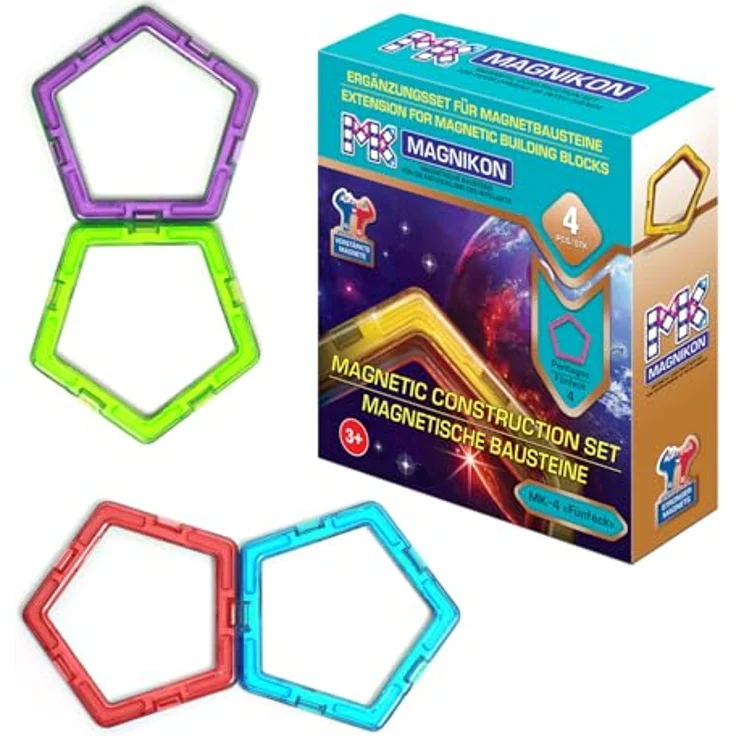 MK MAGNIKON Magnetische Bausteine Ersatzset, Fünfecke, Montessori Spielzeug für kreatives Spielen, geeignet für Kinder ab 3 Jahren – Bild 1