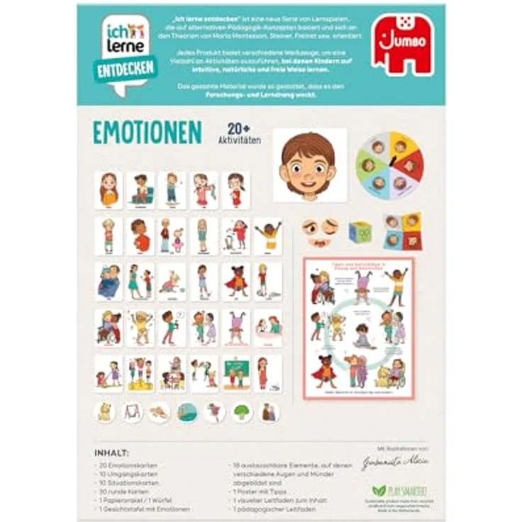 Jumbo Spiele ich lerne Entdecken Emotionen, Brettspiel zur Förderung von Empathie und Konfliktlösung, 70 Karten für 1-4 Spieler, ab 4 Jahren – Bild 4