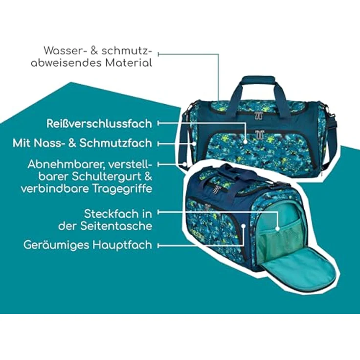 neoxx Sporttasche Move, Petrol Extreme, teilweise aus recyceltem Material, mit Schuhfach und 100% recyceltem Innenfutter – Bild 6