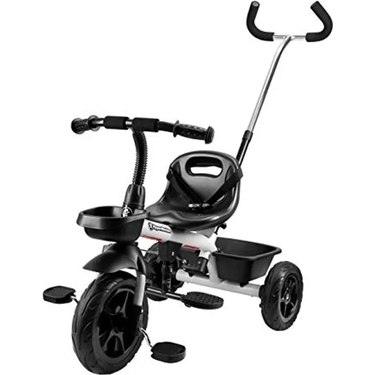 HyperMotion Tobi Vector Dreirad für Kinder mit Steuergriff, Sicherheitsgurten, bequemem Sattel, breite Räder, Grau