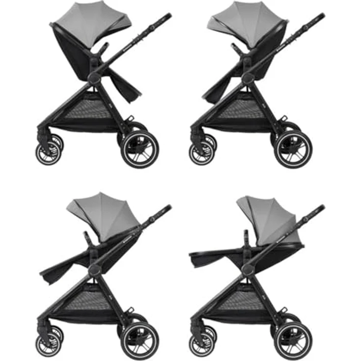Kikka Boo Kombikinderwagen Ava 3 in 1, mit Babywanne, Babyschale, gefederten Gummirädern, Farbe: grau – Bild 5
