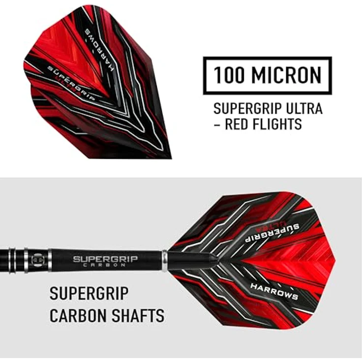 Harrows SUPERGRIP Ultra Darts-Set, 10-teilig mit 90% Wolframstahlspitze, inkl. Supergrip-Carbonschäfte und Supergrip-Flights, erhältlich in 21 g - 30 g – Bild 4