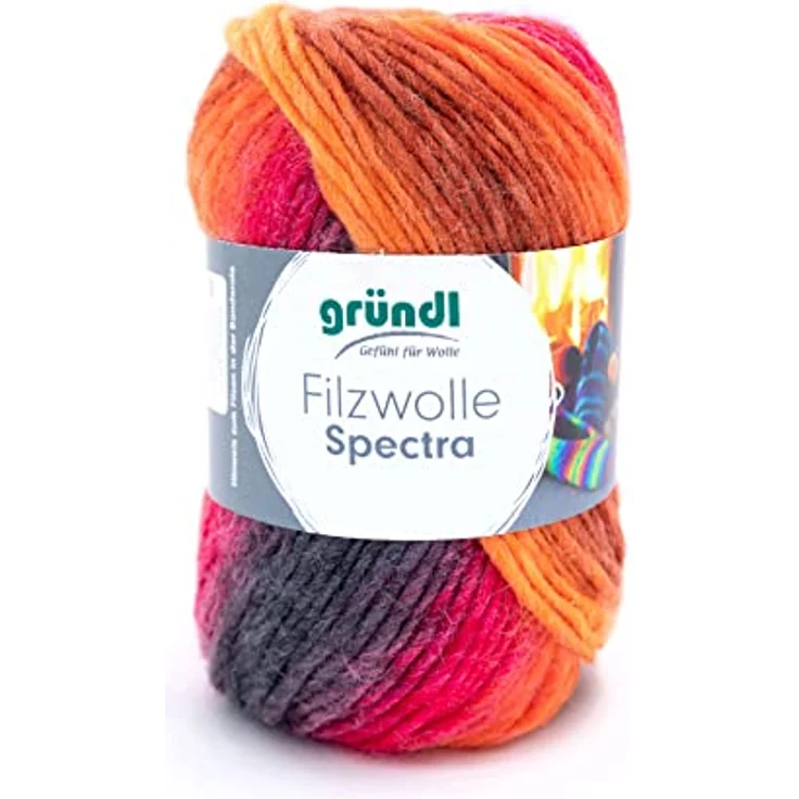 Gründl Filzwolle Spectra, (OEKO-TEX zertifiziert, 100 % Schurwolle zum Filzen, 100 g / 100 m, 1 Knäuel á 100 g), vulcano multicolor – Bild 1