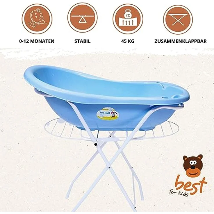 Best For Kids Universalständer für Babywannen, 84 und 100 cm, mit oder ohne Ablage, weiß, ohne Babywanne (84 cm ohne Ablage) – Bild 4