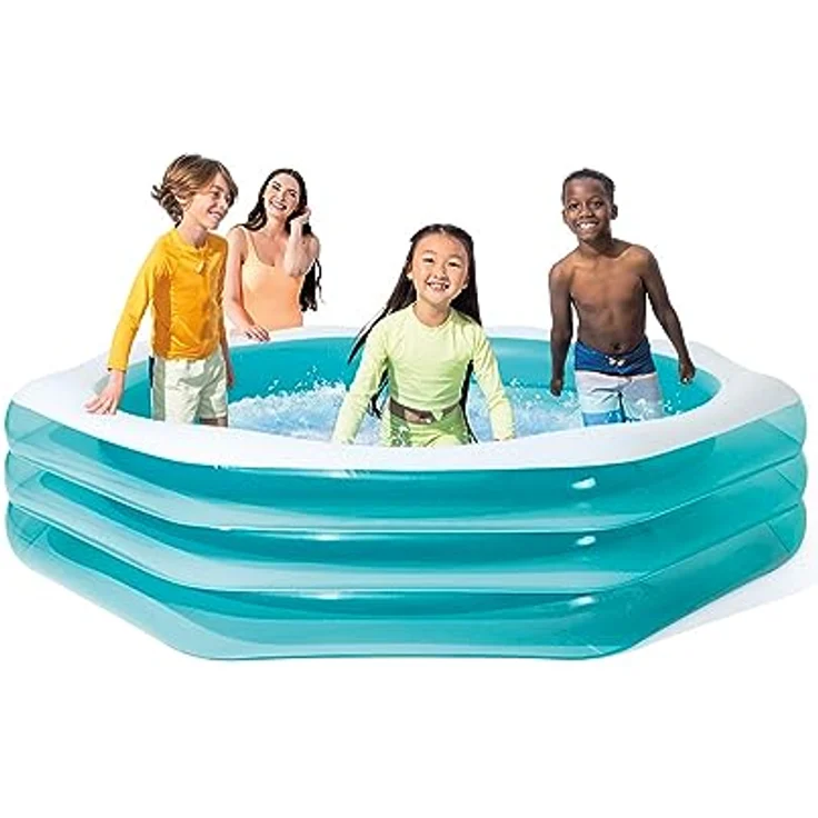 Intex Swim Center Octagonal, aufblasbares Planschbecken in Türkis-Weiß, 254 x 254 x 56 cm, für Kinder ab 6 Jahren, 999 l Wasserinhalt – Bild 4