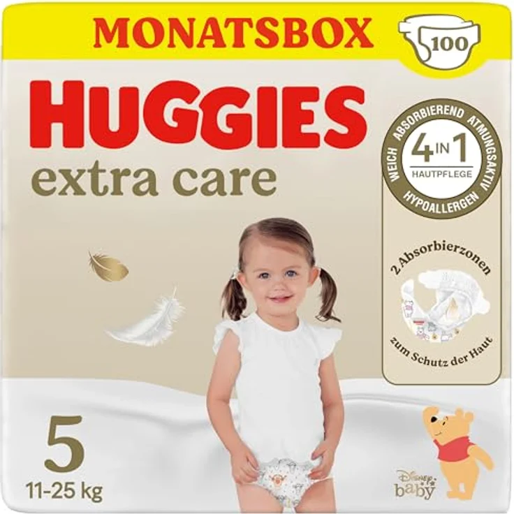 HUGGIES Windeln Extra Care Babywindeln mit Disney-Design Größe 5, 100 Windeln, 4-in-1 Hautpflege, Dermatologisch getestet, Zwei-Zonen-Liner, hohe Beinschützer – Bild 2