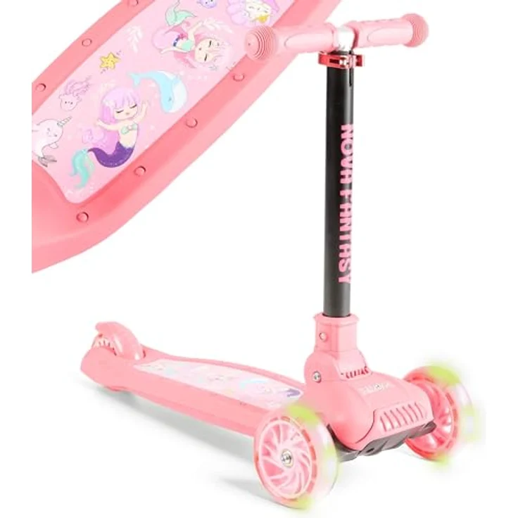 FableKids Kinderscooter Flamingo, 3-Rad Cityroller mit LED-Rädern, höhenverstellbar, geeignet für Kinder ab 3 Jahren bis 50 kg – Bild 1