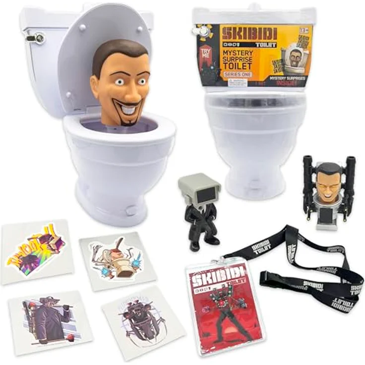Skibidi Toilet Mystery Toilet, Sammelfigur mit spiring-loaded Mechanismus und interaktivem Spülgeräusch, Mehrfarbig – Bild 1