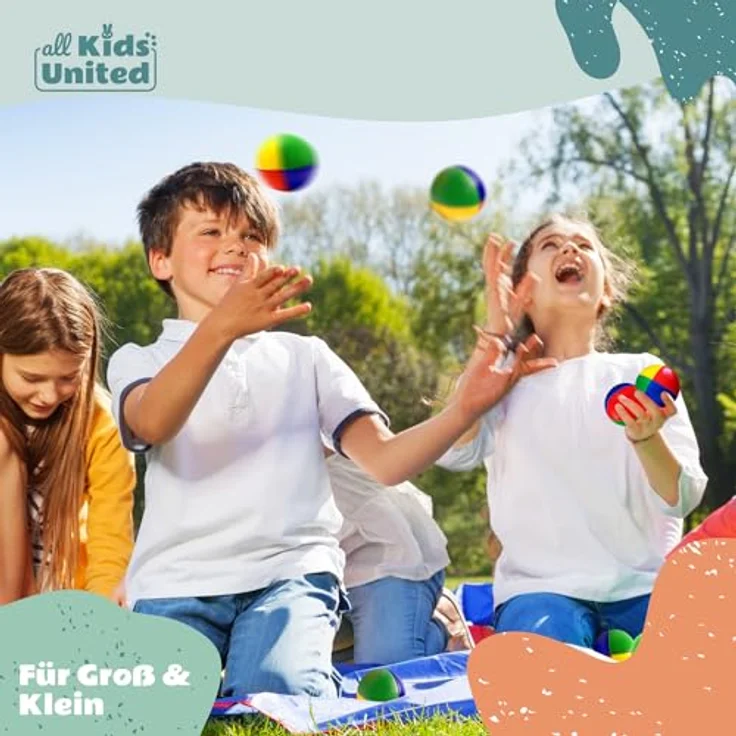 all Kids United® Jonglierbälle 5er Set, Professionelles Jonglierball-Set im Jute-Beutel, Weiche Juggling Balls für Anfänger & Fortgeschrittene mit Gratis E-Book zur Förderung von Koordination und Konzentration – Bild 5