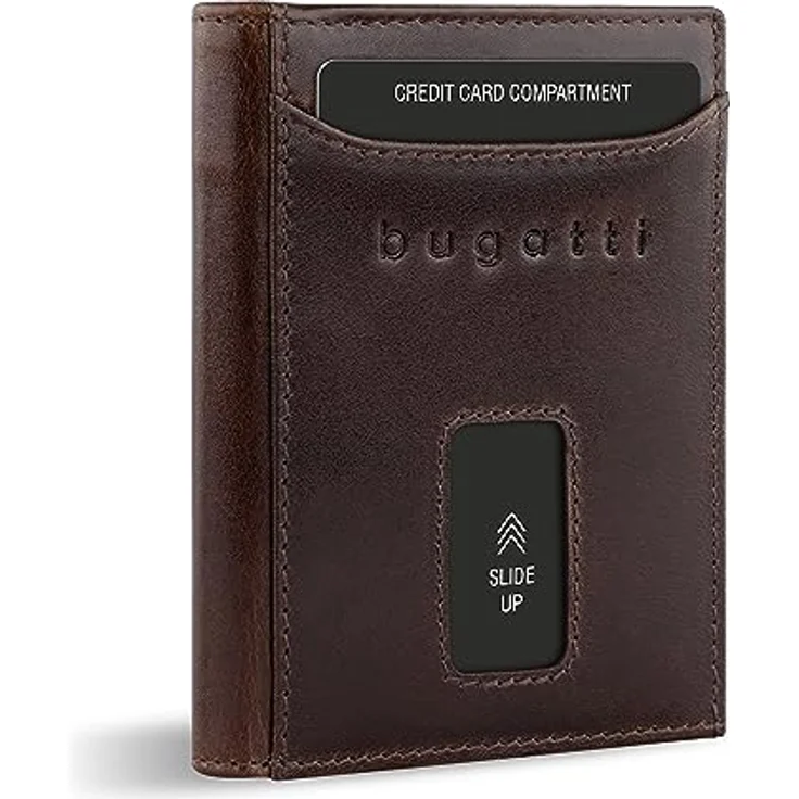 bugatti Secure Slim Mini Börse Spezial mit XL-Münzfach und RFID-Schutz aus Leder, braun – Bild 1