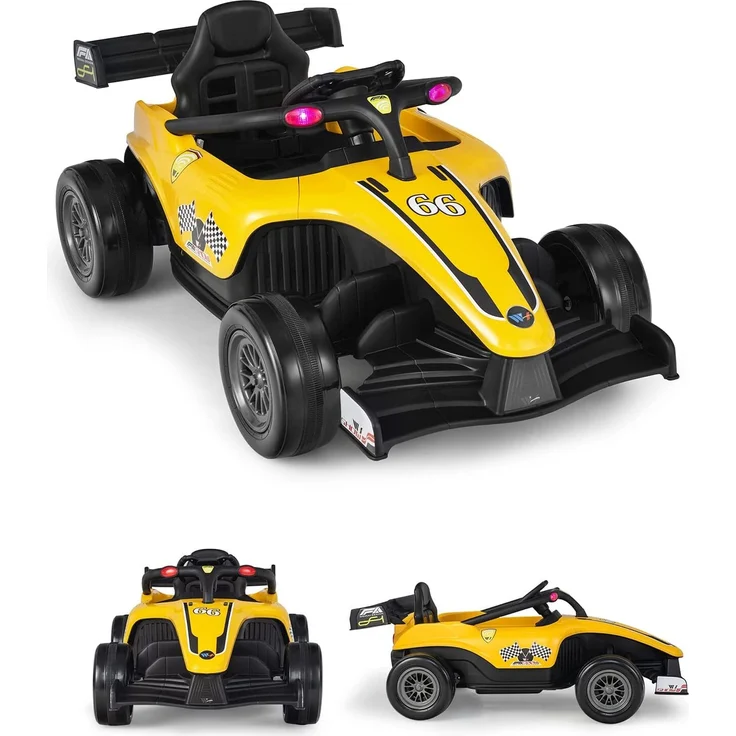 GOPLUS Elektrofahrzeug Gokart mit Fernbedienung, 2 Fahrmodi, LED, Musik & USB/MP3, Ein-Knopf-Start, für Kinder 3-7 Jahre, 2-5 km/h (Gelb)