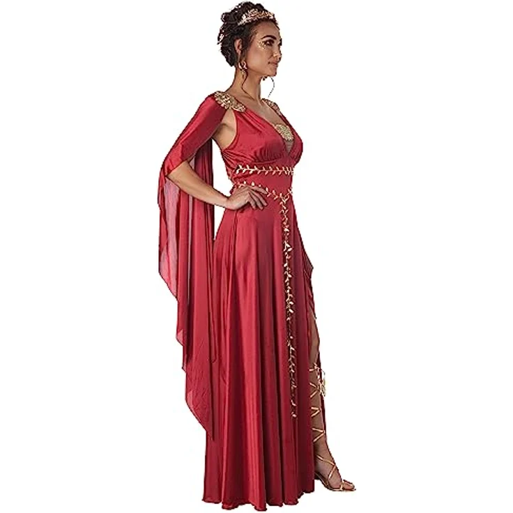 California Costumes Rotes römisches Göttin-Kostüm für Damen, L, einfarbig mit tiefem V-Ausschnitt und Oberschenkel-hohem Schlitz – Bild 2