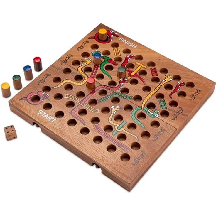 Logoplay Holzspiele Schlange & Leiter Gr. XL, Klappbares Spielbrett für 2-4 Spieler, Spielfeld 14 x 14 cm, Stabiler Holzkasten, Samena-Holz – Bild 1
