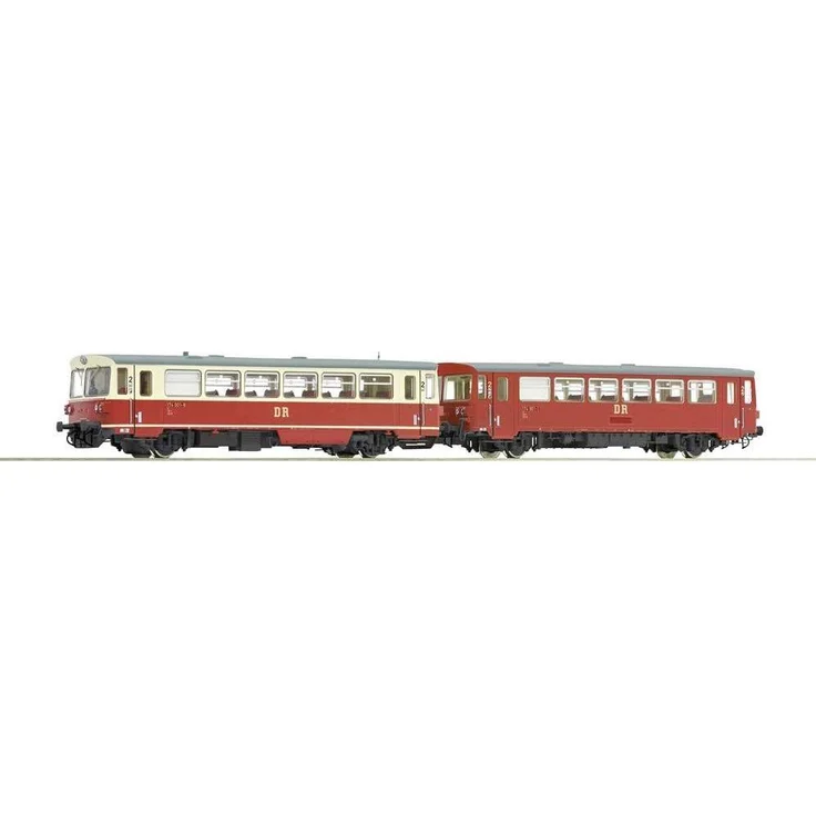 Roco 7700013 H0 Dieseltriebwagen 174 001-8 mit Beiwagen der DR, mehrfarbige Lackierung und roter Beiwagen