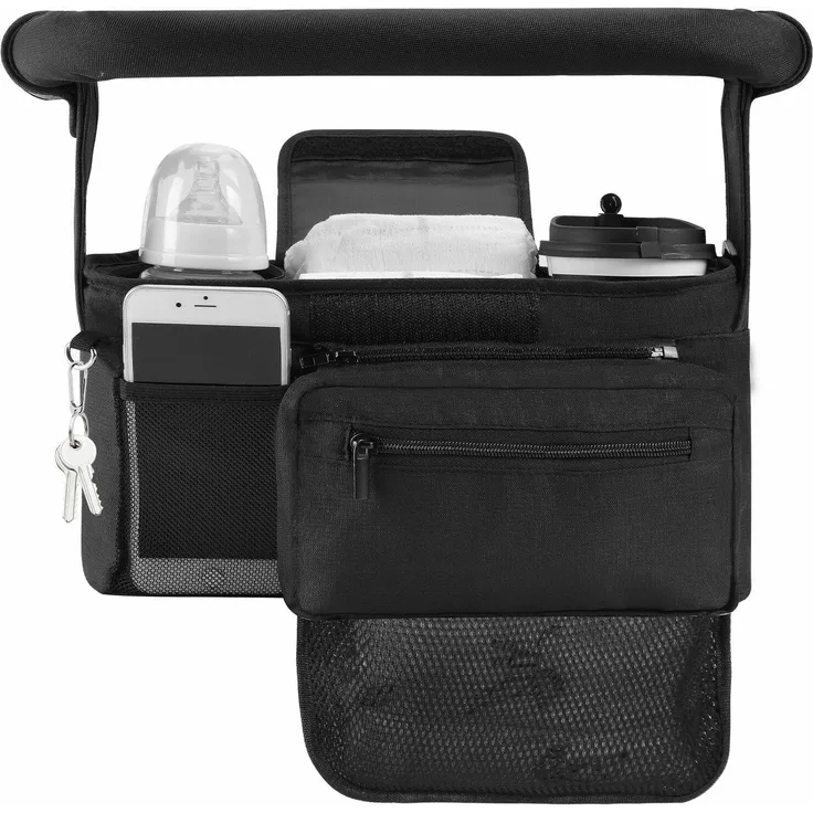 Momcozy Stroller Organizer, geräumiger Kinderwagen Organizer mit isolierten Getränkehaltern und abnehmbarer Handtasche, pflegeleicht