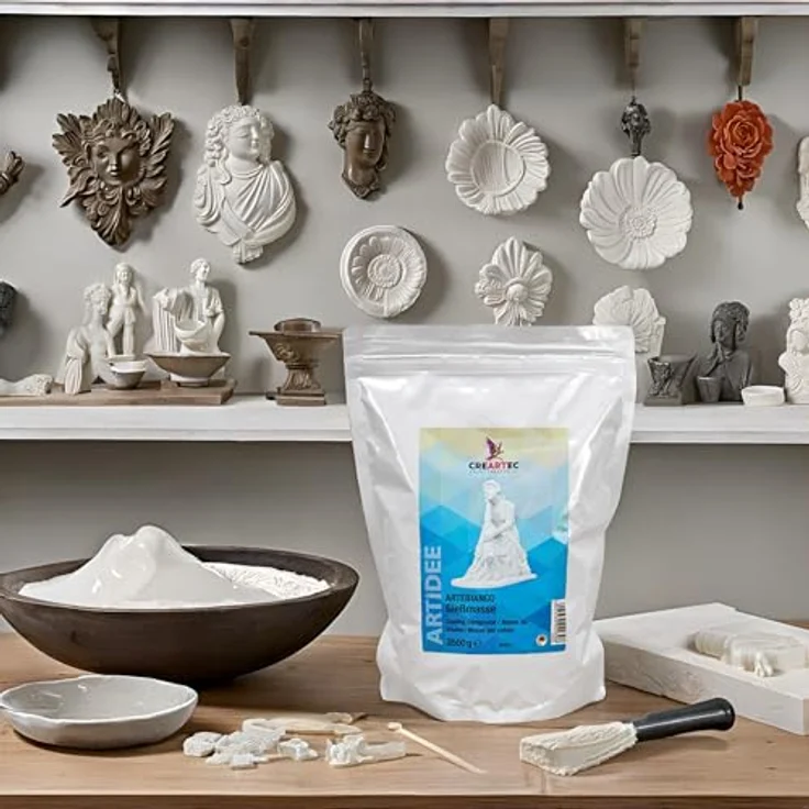 CREARTEC Artebianco Gießmasse, Modelliermasse für Kunstwerke, 1000g, weiß, wetter- und frostbeständig, Made in Germany – Bild 2