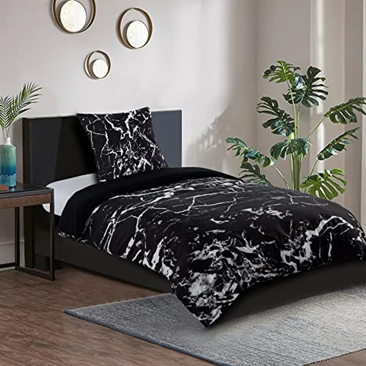 Sanilo® Bettwäsche 135x200 cm, 100% feinste Baumwolle, Wendebettwäsche, Marmor Schwarz – Bild 2