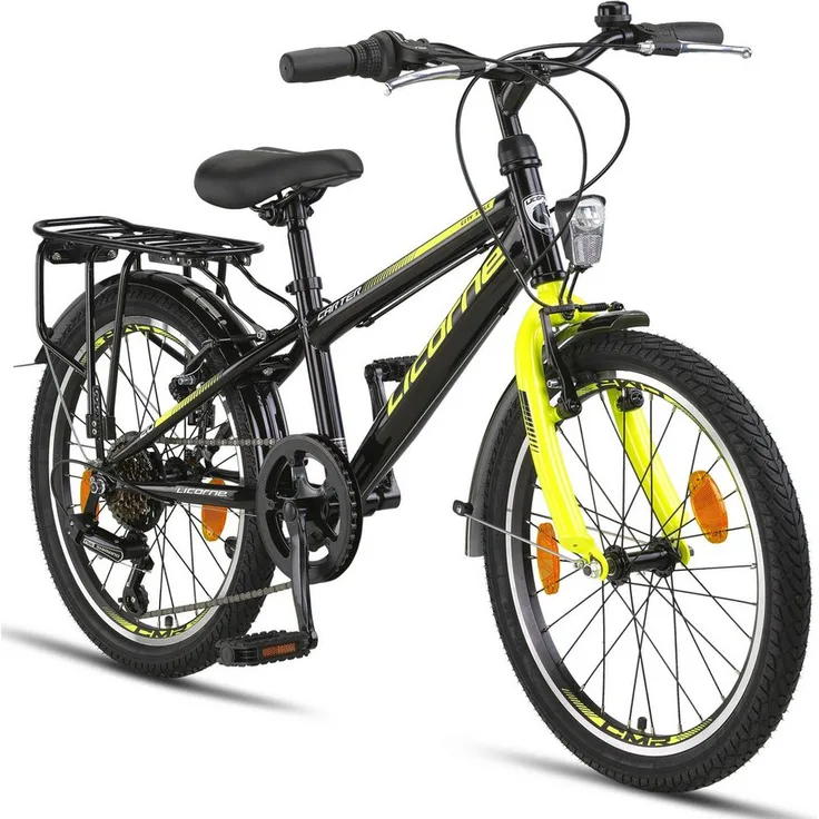 Licorne Bike Carter Premium Mountainbike für Kinder, 20 Zoll, 6 Gang Kettenschaltung, Vorder- und Hinterbeleuchtung, blau
