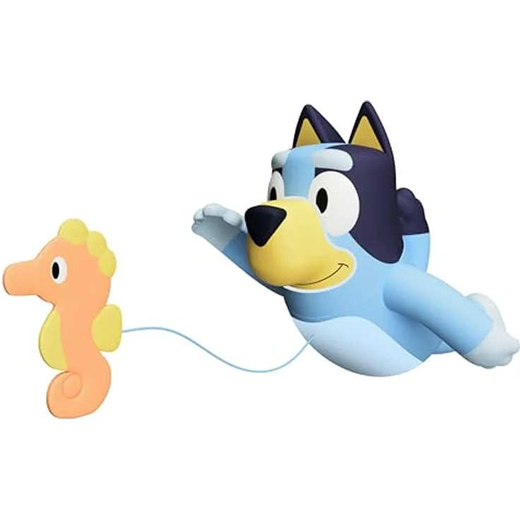 Toomies Swimming Bluey - Kleinkind Badespielzeug mit Zugschnur Seepferdchen, schwimmt auf Vorder- und Rückseite - Baby Badespielzeug & Schwimmbadspielzeug, blau – Bild 1