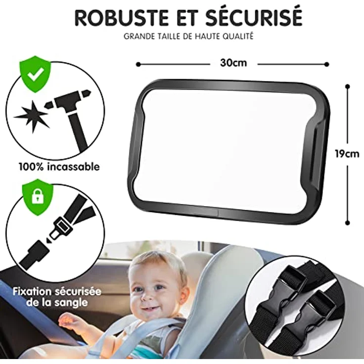 Vinabo Baby-Autospiegel, Bruchsicherer Babyspiegel, um 360° Verstellbarer Baby-Autospiegel, Baby-Rücksitzspiegel, Unverzichtbare Sicherheit - Geeignet für Allerlei Kopfstützen – Bild 3