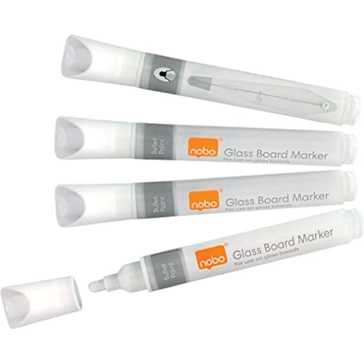 NOBO Glastafel Marker, Rundspitze, trocken abwischbar, Strichstärke 3 mm, weiß, VE=4 Stück – Bild 1