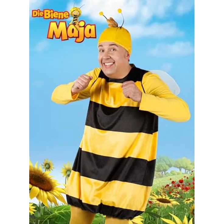 Maskworld Willi Kostüm für Erwachsene, Biene Maja Tierkostüm in schwarz-gelb, zweiteilig (XXXL) mit Flügeln – Bild 2