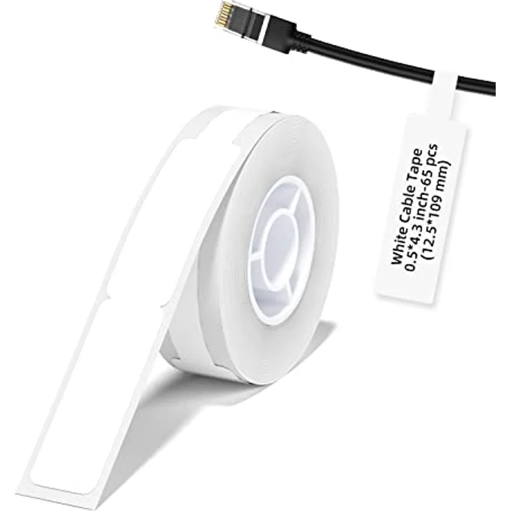 NIIMBOT Kabel Etikett (0,49" x 4,29") Drucker-Aufkleber Papier mit Selbstklebend für D11 Label Maker, 1 Rolle à 65 Stück (Weiß) – Bild 1