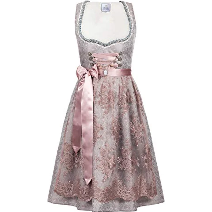 Edelnice Dirndl Aurelie, Midi Dirndl mit Jaquardstoff und Spitzenschürze, zart rose – Bild 2