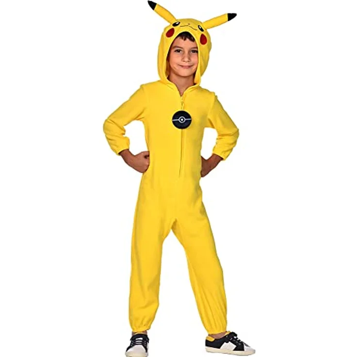 amscan Child Boys Licensed Pikachu Jumpsuit Costume (4-6yr), Fleece Hooded Jumpsuit with 3D Ears and Pokeball Zip Pull – Bild 4