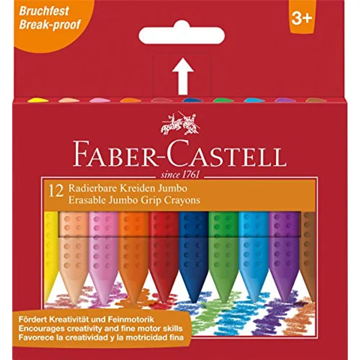 Faber-Castell 122540 - Radierbare Kreide Jumbo GRIP, 12er Kartonetui