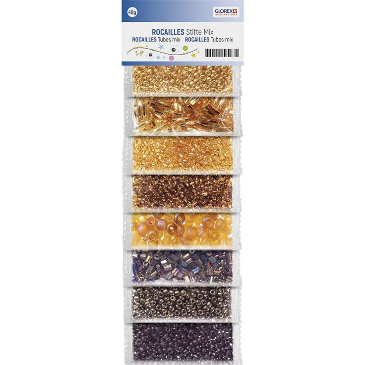 Glorex Bastelperlen Glorex Rocailles/Stifte brauntöne mix, brauntöne mix | 40 Gramm | 8 Farben