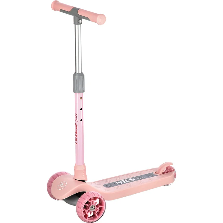 NILS Fun Kinder Roller rosa, Cityroller mit LED Rädern und leuchtendem Trittbrett, Dreirad mit verstellbarem Lenker