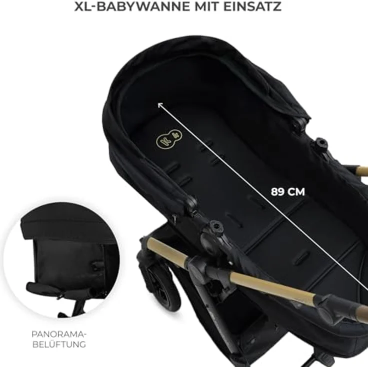 Kinderkraft MOOV XL, 3-in-1 Kinderwagenset bis 27 kg mit I-SIZE Kindersitz (40-75 cm), große aufblasbare Räder, dämpfender 2-in-1 Sitz, XL Babywanne, Zubehörset, Schwarz – Bild 5