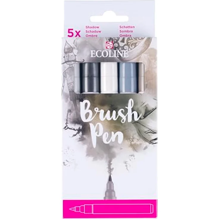 Ecoline Brush Pen-Set, 5 flüssige Aquarellstifte in Graufarbtönen – Mischbare Pinselstifte für Handlettering und Zeichnen – Bild 1