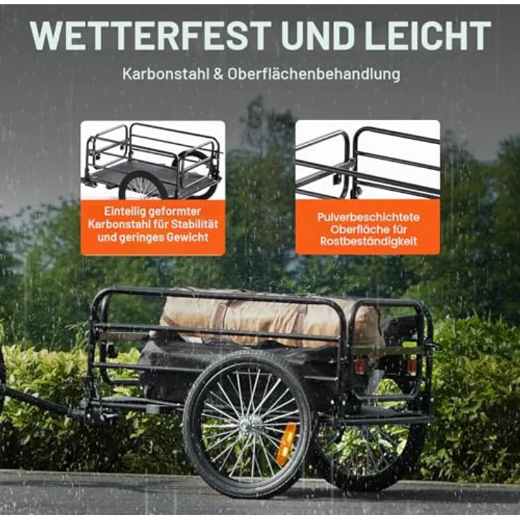 VEVOR Fahrradanhänger CT903L, 72 kg Tragkraft, faltbar, mit Universalkupplung und 40,6 cm Rädern, für 558,8-711,2 mm große Fahrräder – Bild 3