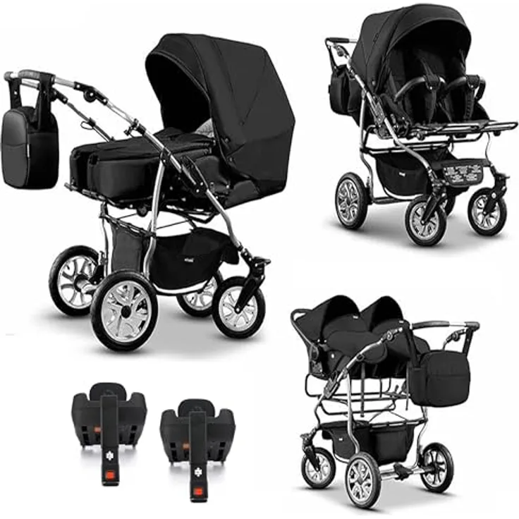 Elcar Zwillingskinderwagen 5 in 1 City Twin inkl. Autositze - 16 Teile - in 19 Farben, 3 in 1 Multitalent mit Wanne, Sportsitze und Autositze - Preisvergleich