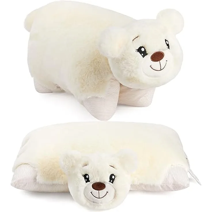 BRUBAKER Kuscheltier-Kissen Bär - 2 in 1 Teddybär und Kuschelkissen - 40 x 30 cm Plüschtier - aufklappbares Kinder Plüschkissen mit Klettverschluss - Tierkissen Stofftier Teddy - Beige